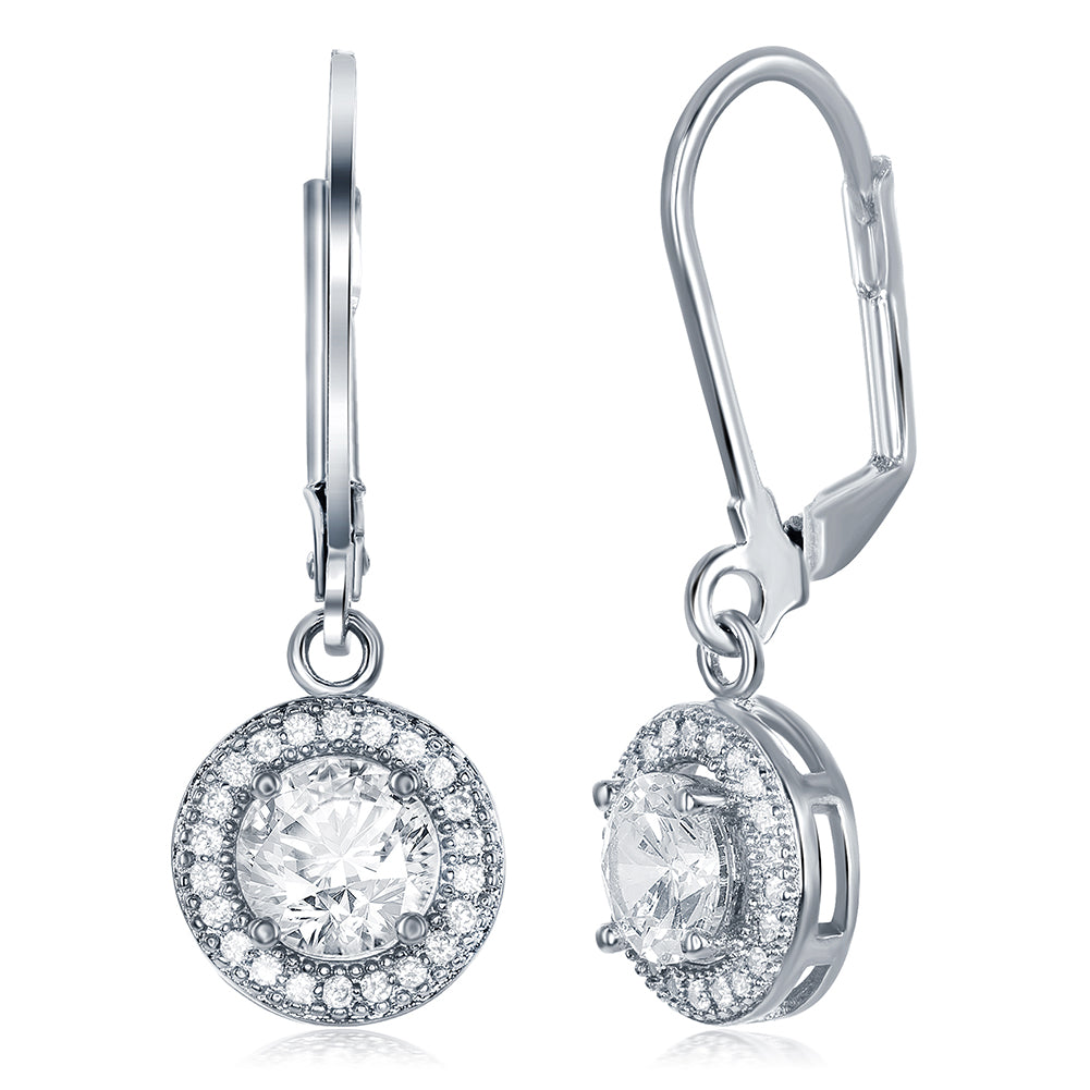 Round Cut Moissanite Floral Halo Drop Hook Earrings For Daily Wear