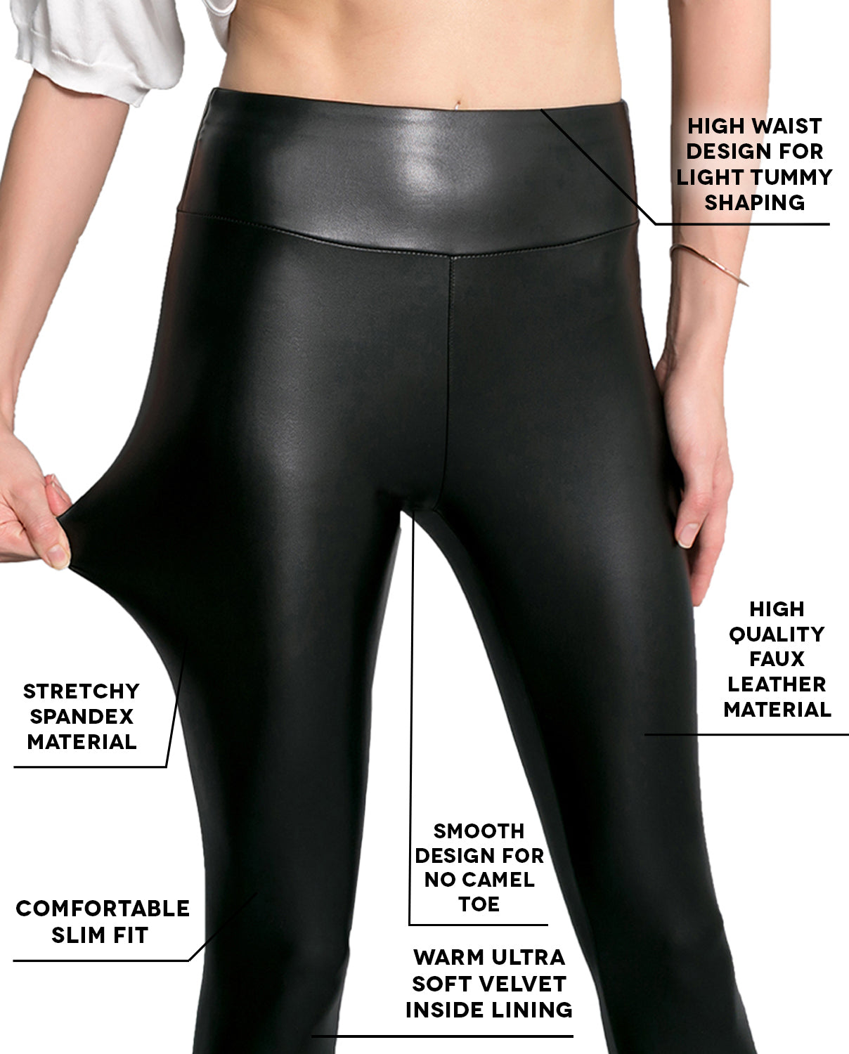 Women's Stretchy High Waisted Tummy Control Faux Leather