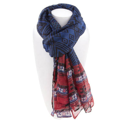 All Styles,Scarves,Scarf - Robert Matthew Naomi Multi-Colored Tribal Print Scarf - Blue & Red